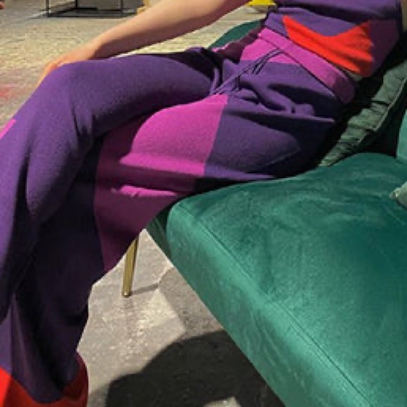 New Hosbjerg x Free People Corsa Colorblock S Purple Pink Intarsia Knit Wide-Leg - Picture 12 of 17